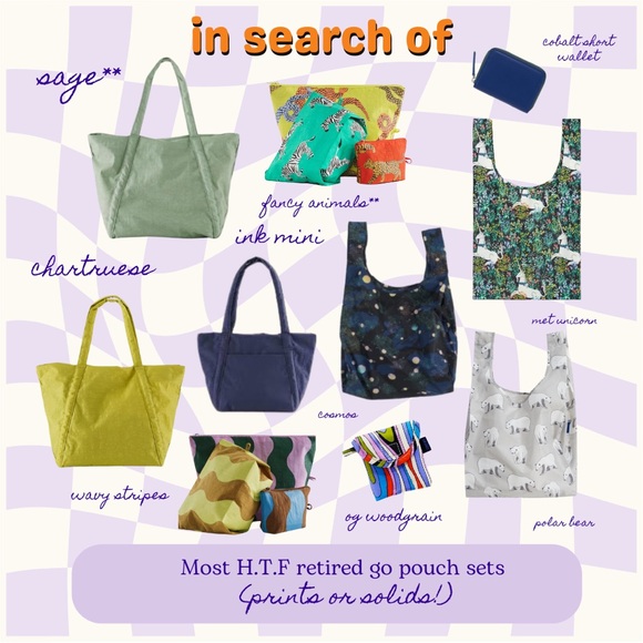 BAGGU Handbags - ISO: BAGGU CLOUDS, POUCHES, and REUSABLES.